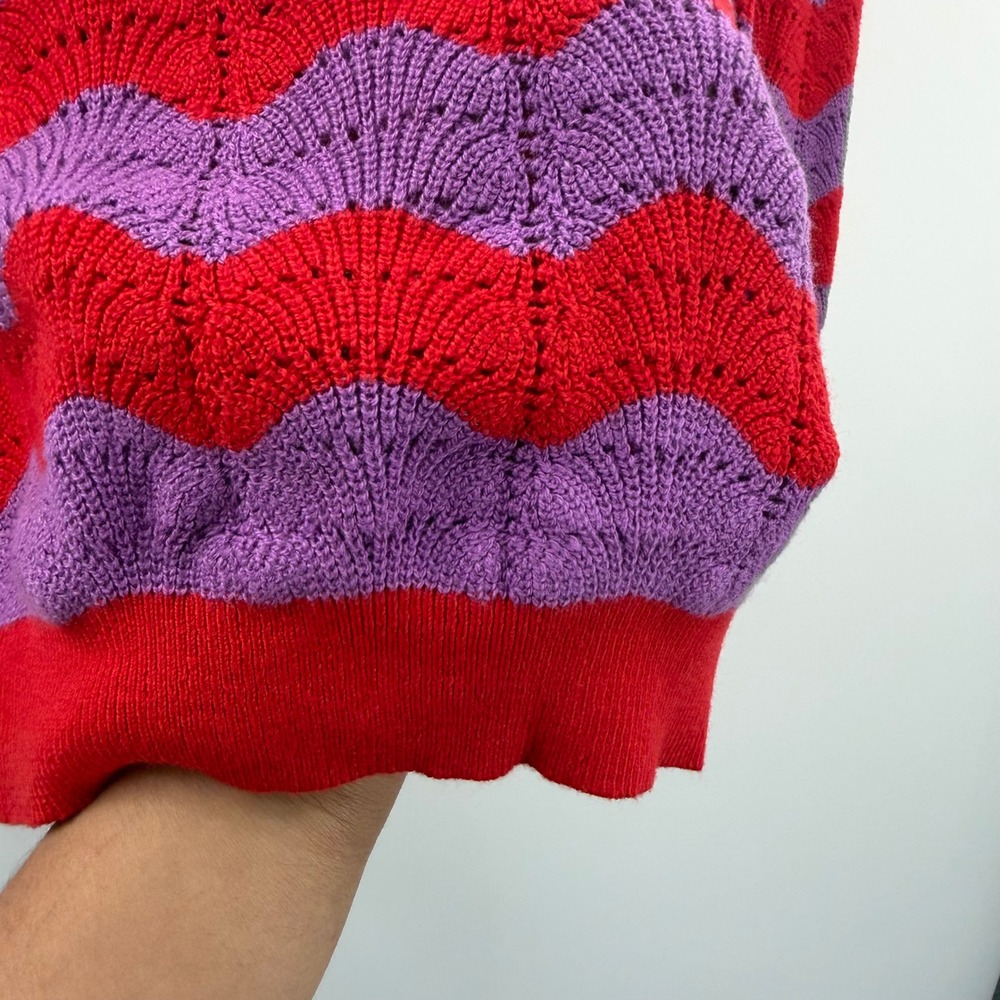 Ann Taylor Red Purple Wavy Chevron Pointelle Knit Sweater Womens Medium NWT - Picture 11 of 13